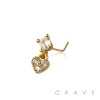 CZ HEART DANGLE CZ 316L SURGICAL STEEL L-SHAPE NOSE RING